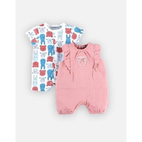 Bébé-Salopette, combinaison-Set de 2 combishorts en jersey coton imprimés