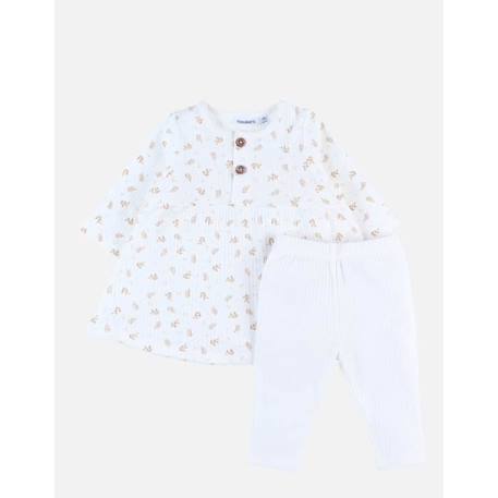 Ensemble robe et legging en jersey côtelé imprimé végétal BEIGE 2 - vertbaudet enfant 