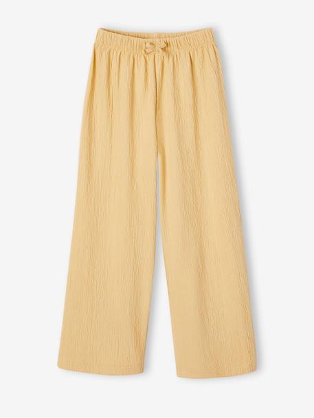 Pantalon large effet gaufré fille jaune pâle 1 - vertbaudet enfant 