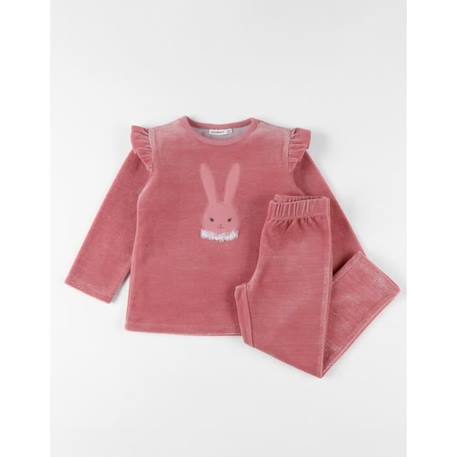 Pyjama 2 pièces en velours broderie lapin ROSE 1 - vertbaudet enfant 