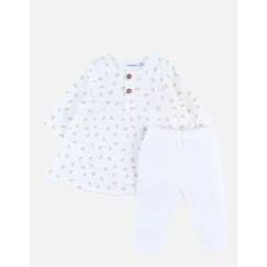 Set robe imprimé végétal + legging en jersey côtelé, écru/caramel  - vertbaudet enfant