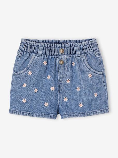 Short en denim bébé broderie marguerites stone 1 - vertbaudet enfant 