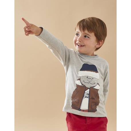 Bébé-T-shirt, sous-pull-T-shirt-T-shirt manches longues imprimé Nouky gris chiné