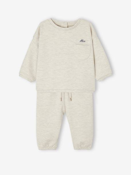 Ensemble en molleton bébé sweat et sarouel beige chiné+blush 2 - vertbaudet enfant 