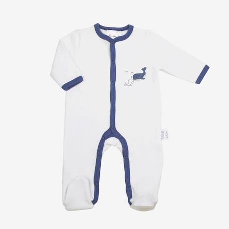 Pyjama bébé - TROIS KILOS SEPT - Molleton blanc et bleu - Baleine et baleineau BLANC 1 - vertbaudet enfant 