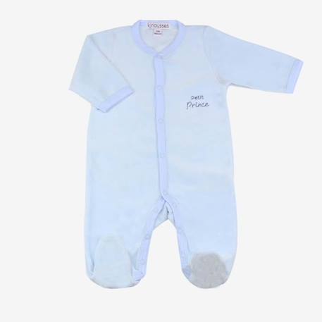 Pyjama bébé garçon en velours blanc brodé petit bateau bleu marque Trois  Kilos Sept