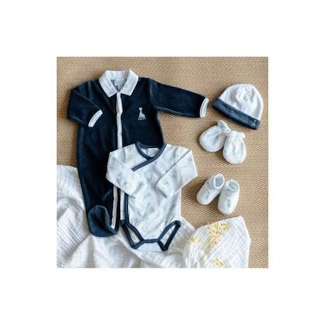 Pyjama bébé - TROIS KILOS SEPT - Sophie la girafe - Velours - Bleu BLEU 2 - vertbaudet enfant 