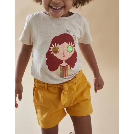 T-shirt manches courtes imprimé petite fille BEIGE 2 - vertbaudet enfant 