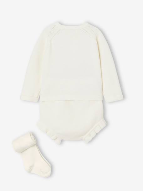 Ensemble 3 pièces en tricot : cardigan, bloomer et collants naissance écru 5 - vertbaudet enfant 