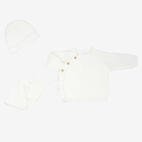 Kit naissance bébé - Marque - Modèle - Gris - Maille point mousse - 100% acrylique BLANC+BLANC+BLANC+GRIS 5 - vertbaudet enfant 