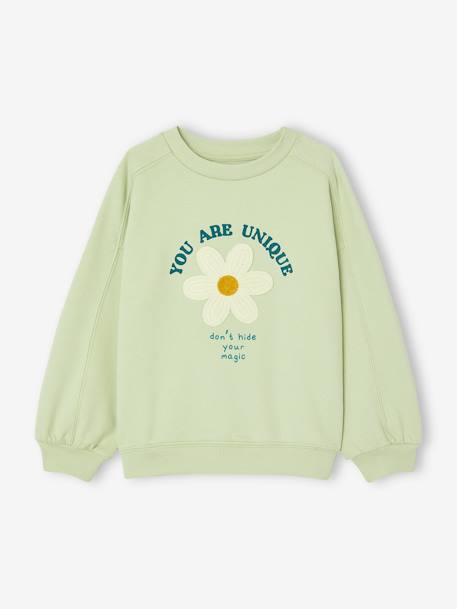 Sweat motif placé détails fantaisie fille écru+vert amande 4 - vertbaudet enfant 