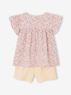 -Ensemble blouse à fleurs et short en gaze de coton fille