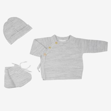 Kit naissance bébé - Marque - Modèle - Gris - Maille point mousse - 100% acrylique BLANC+BLANC+BLANC+GRIS 11 - vertbaudet enfant 