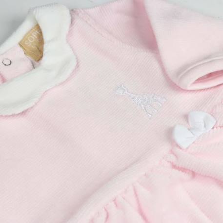 Pyjama bébé fille - Sophie la Girafe - forme robe velours rayé - col fleur ROSE+ROSE 4 - vertbaudet enfant 