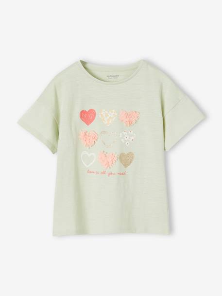 T-shirt fille animation relief et détails irisés fille abricot+bleu ciel+écru+encre+rayé marine+vert amande 17 - vertbaudet enfant 