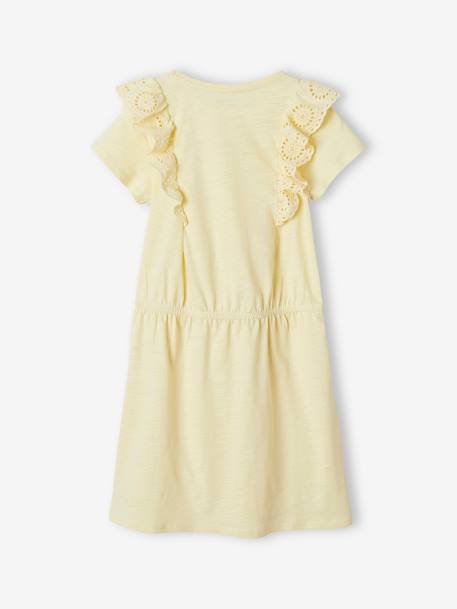 Robe avec volants en broderie anglaise fille jaune pâle+marine+vert de gris 2 - vertbaudet enfant 