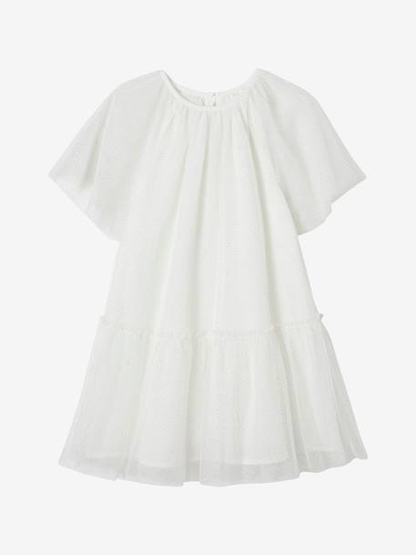 Robe cérémonie en tulle à paillettes fille manches papillon beige poudré+écru 7 - vertbaudet enfant 