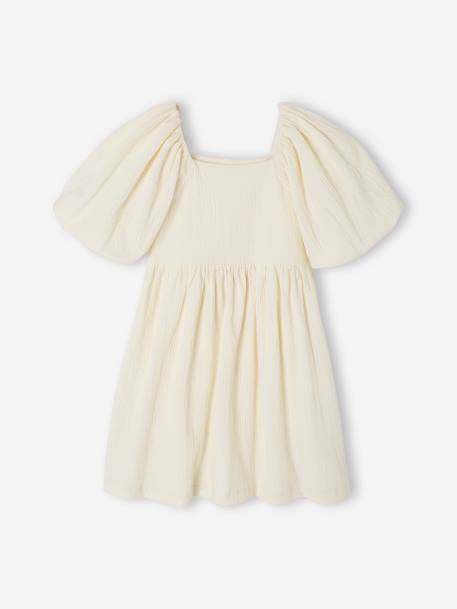 Robe cérémonie smocks au dos fille en tissu reliéfé vanille+vert sauge 2 - vertbaudet enfant 