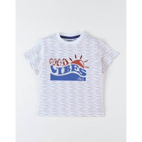 T-shirt manches courtes rayé imprimé 'Good Vibes' BLANC 3 - vertbaudet enfant 