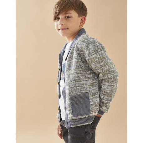 Cardigan en Tricoloudoux®®, kaki/gris foncé GRIS 2 - vertbaudet enfant 