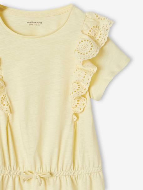 Robe avec volants en broderie anglaise fille jaune pâle+marine+vert de gris 3 - vertbaudet enfant 