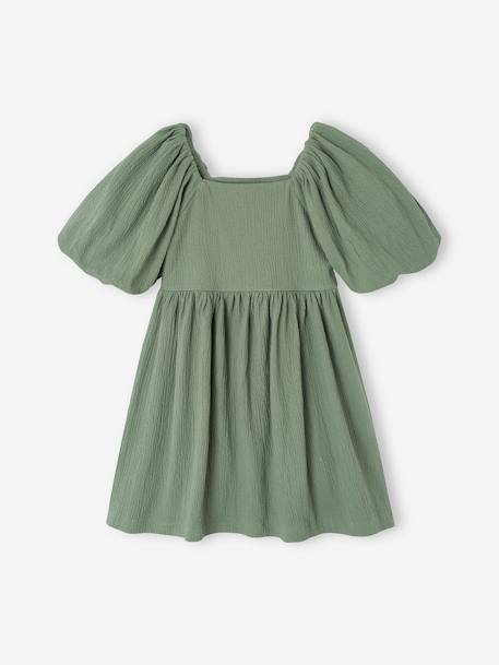 Robe cérémonie smocks au dos fille en tissu reliéfé vanille+vert sauge 7 - vertbaudet enfant 