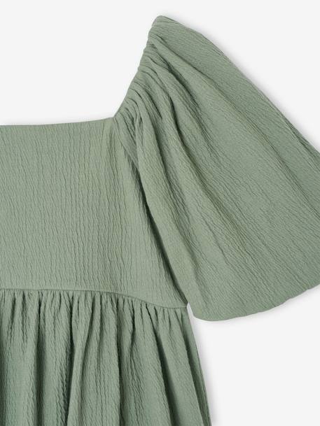 Robe cérémonie smocks au dos fille en tissu reliéfé vanille+vert sauge 9 - vertbaudet enfant 