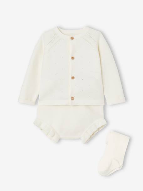 Ensemble 3 pièces en tricot : cardigan, bloomer et collants naissance écru 2 - vertbaudet enfant 