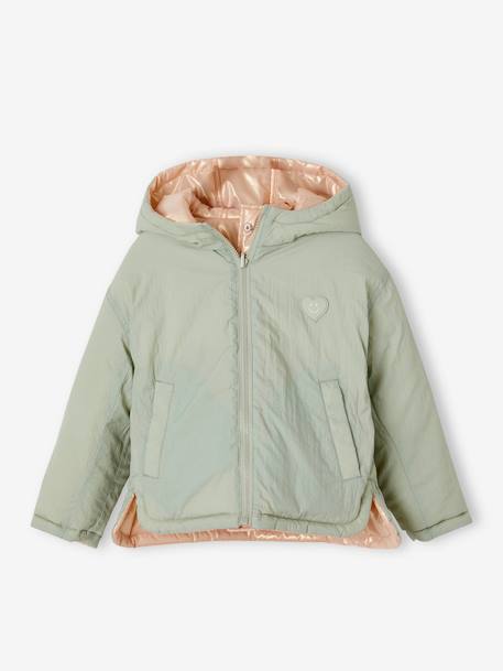 Parka à capuche réversible fille vert sauge/ rose 2 - vertbaudet enfant 