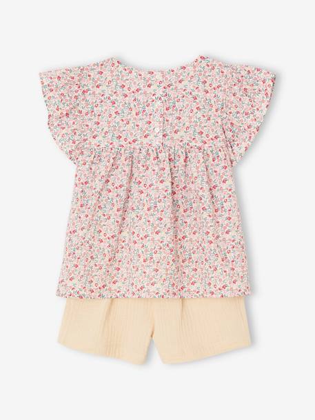 Ensemble blouse à fleurs et short en gaze de coton fille jaune pastel+vanille 10 - vertbaudet enfant 