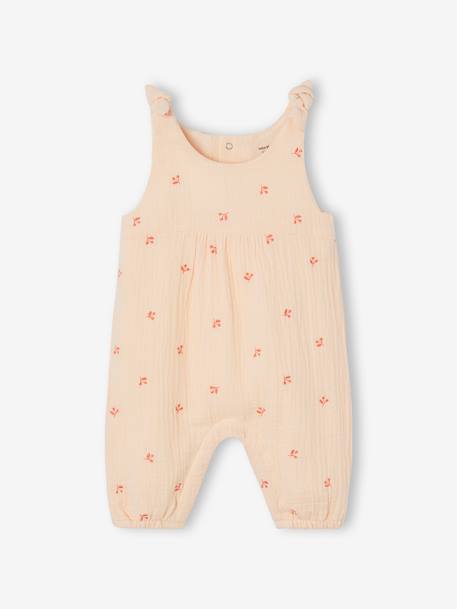 Combinaison bébé naissance brodée en gaze de coton cacao+écru+rose pâle+tilleul 9 - vertbaudet enfant 