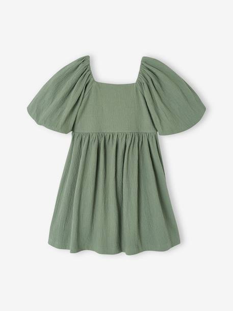 Robe cérémonie smocks au dos fille en tissu reliéfé vanille+vert sauge 8 - vertbaudet enfant 