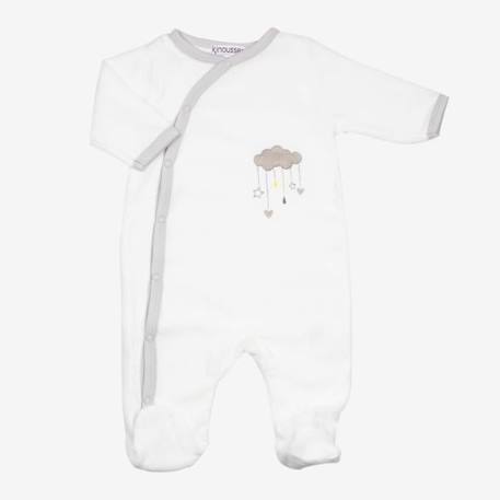 Pyjama bébé - TROIS KILOS SEPT - Velours - Ouverture devant - Doux nuage - Uni avec liseré coloré BLANC 1 - vertbaudet enfant 