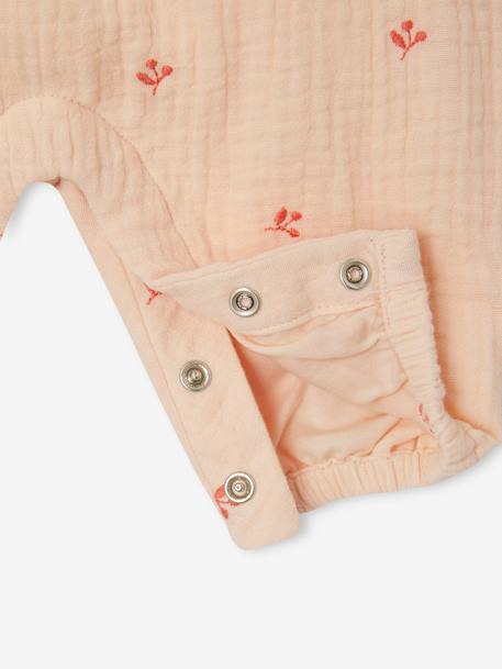 Combinaison bébé naissance brodée en gaze de coton cacao+écru+rose pâle+tilleul 12 - vertbaudet enfant 