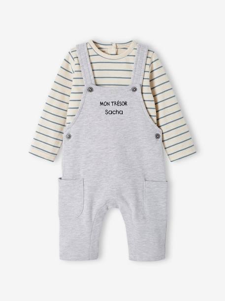 Ensemble bébé T-shirt et salopette en molleton personnalisable caramel+gris chiné 21 - vertbaudet enfant 