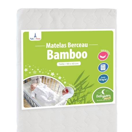 Matelas de Berceau Bamboo - Babysom - 90x40 cm - Viscose Douce et Fraîche - Épaisseur 5 cm - Oeko-Tex® BLANC 2 - vertbaudet enfant 