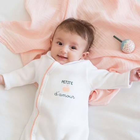 Pyjama bébé 3 mois - TROIS KILOS SEPT - Fille - Blanc - Col claudine - Liseré couleur pêche BLANC 2 - vertbaudet enfant 