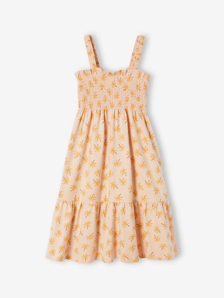 Robe smockée à bretelles fille abricot+blanc imprimé+vert émeraude 1 - vertbaudet enfant 