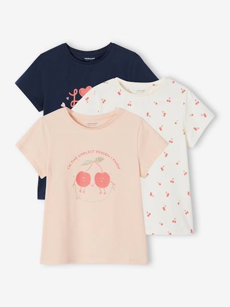 Fille-T-shirt, sous-pull-T-shirt-Lot de 3 t-shirts Basics détails irisés fille