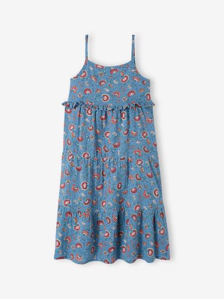 Robe longue à bretelles en gaze de coton fille bleu pétrole+corail+écru+orange imprimé 2 - vertbaudet enfant 