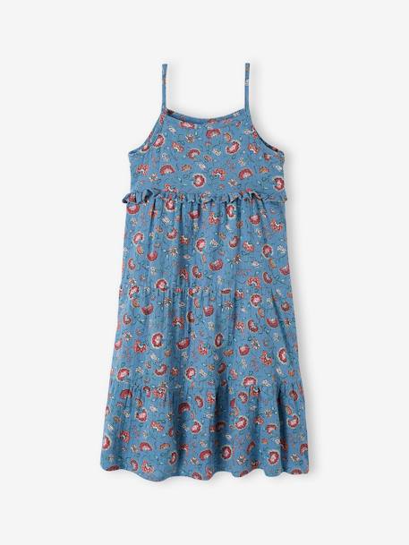 Robe longue à bretelles en gaze de coton fille bleu pétrole+corail+écru+orange imprimé 1 - vertbaudet enfant 