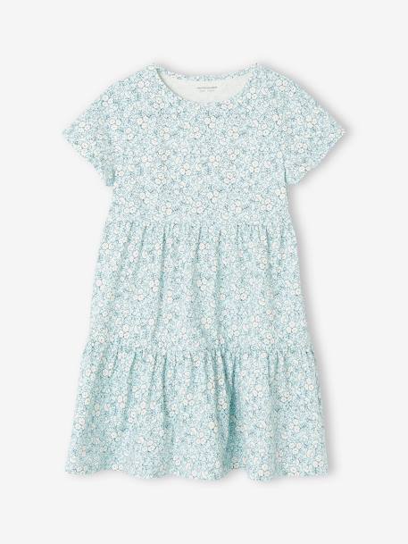 Ensemble robe et cardigan fille bleu jean+pêche+vert émeraude 2 - vertbaudet enfant 