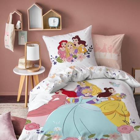 Parure de lit imprimée 100% coton, DISNEY HOME PRINCESSE BAL 140x200+63x63cm BLANC 1 - vertbaudet enfant 