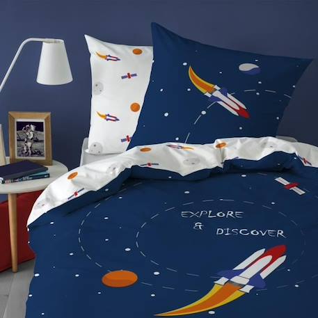 Housse de couette + taie d'oreiller 100% coton - EXPLORE SPACE - Taille : 140X200 BLEU 2 - vertbaudet enfant 