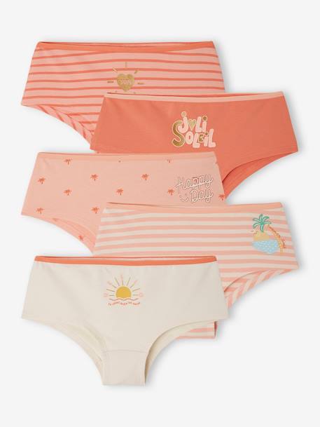 Lot de 5 shorties 'summer' fille en coton bio pêche 1 - vertbaudet enfant 