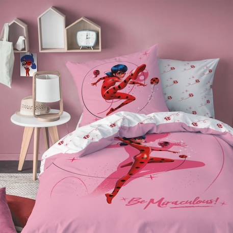 Housse de couette et taie d'oreiller pur coton MIRACULOUS LADYBUG SHADOW. Taille : 140x200 cm ROSE 1 - vertbaudet enfant 