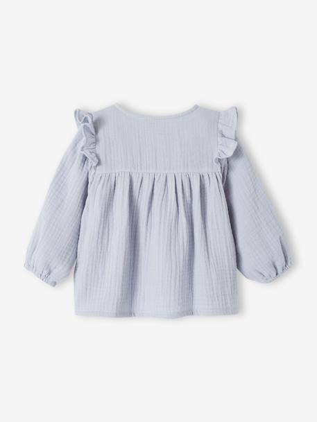 Blouse à volants bébé en gaze de coton bleu ciel+bleu glacier+vieux rose 5 - vertbaudet enfant 