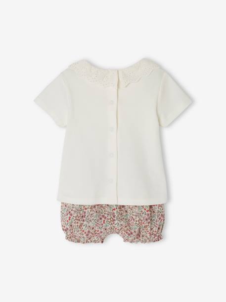 Ensemble T-shirt avec col et short fleuri naissance écru 6 - vertbaudet enfant 