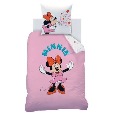 Parure de lit imprimée 100% coton, DISNEY HOME MINNIE HAPPY 140x200+63x63cm ROSE 2 - vertbaudet enfant 