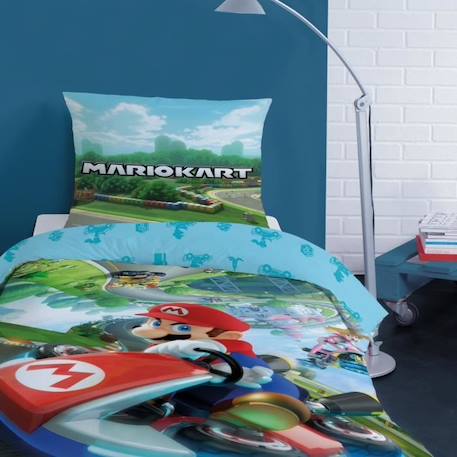 Parure de lit imprimée 100% coton, MARIO UP SIDE DOWN. Taille : 140x200 cm BLEU 2 - vertbaudet enfant 